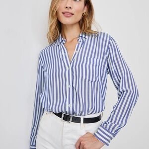 Rails Blue and White Striped Button-Up Shirt